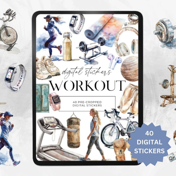 Workout Digital Stickers, Fitness Themed Digital Stickers, Gym Equipment Stickers, Workout Stickers, Get Fit themed stickers, Gym Stickers