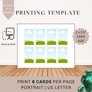 Modelo de impressão 2 x 3,5 polegadas Retrato para impressão e corte Canva Modelo de várias páginas 2x3,5 "Layout de cartão em branco Afirmações de moldura de cartão de visita