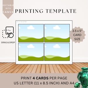 Plantilla de impresión 3,5 x 5 pulgadas Imprimir y cortar Plantilla de varias páginas Canva 3,5 x 5" Diseño de tarjeta en blanco Marco Manifestación de afirmación Carta de EE. UU. A4