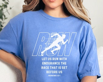 Run the Race Set Before us Christian Bible verse tshirt for marathon runner gift for track and field sprinter motivational fitness t shirt