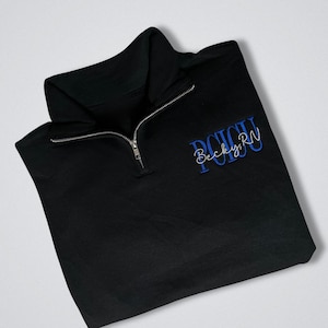 Custom Medical Staff Pullover Personalized Quarter Zip Sweatshirt Embroidered Unit Name Professional Credentials Cotton Polyester Blend Premium Fleece Material Comfortable Work Uniform Multiple Color Options Size Range Available Custom