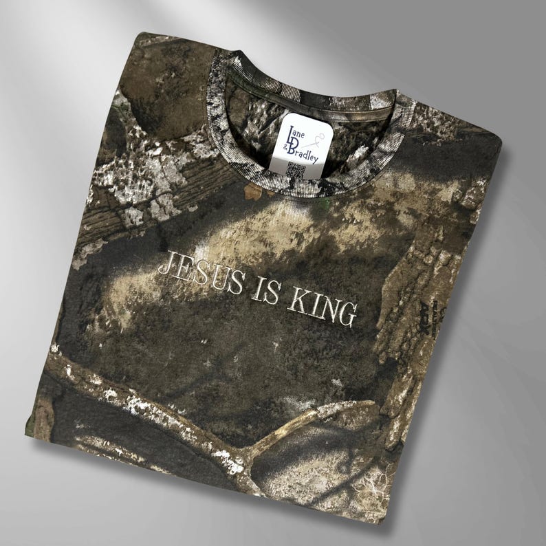 Christian Camo Hunting T-Shirt His Way Is Better Faith Message Bible Verse Apparel Jesus Is King Design Make Heaven Crowded Statement Church Team Wear Custom Embroidered Text Multiple Size Options Casual Worship Style