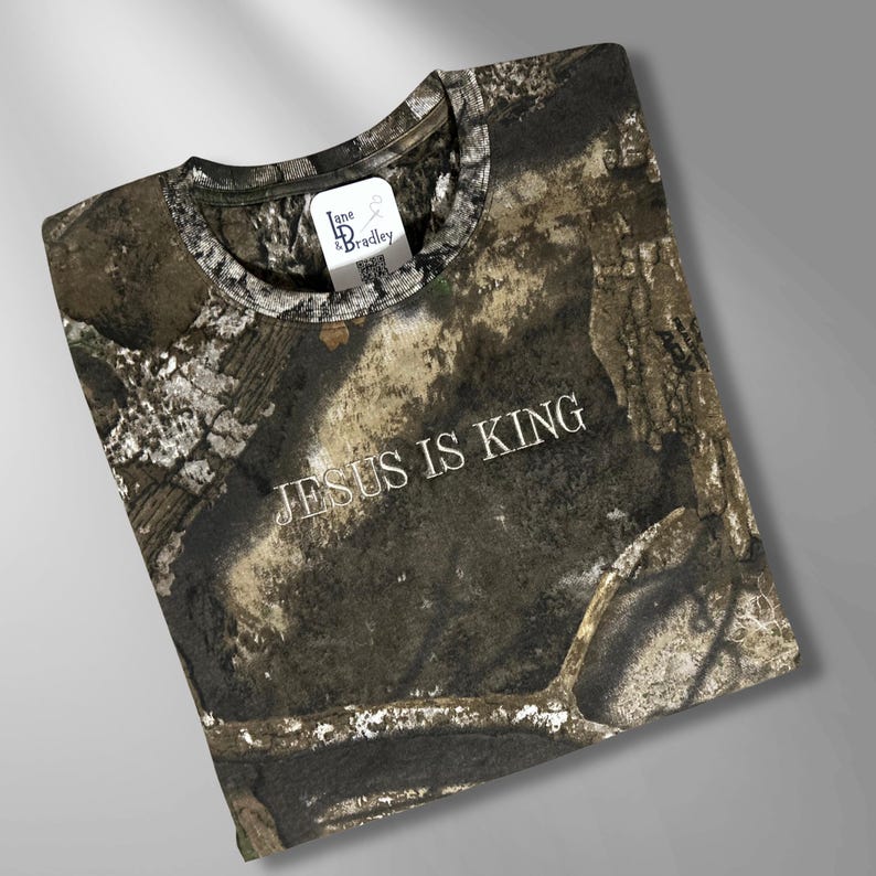 Christian Camo Hunting T-Shirt His Way Is Better Faith Message Bible Verse Apparel Jesus Is King Design Make Heaven Crowded Statement Church Team Wear Custom Embroidered Text Multiple Size Options Casual Worship Style
