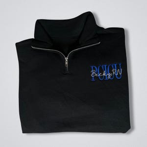 Quarter Zip Pullover Custom Medical Staff Uniform Personalized Embroidery Details Professional Healthcare Sweatshirt Premium Cotton Blend Multiple Color Options Available Comfortable Work Essential Quality Construction Custom Thread Choice