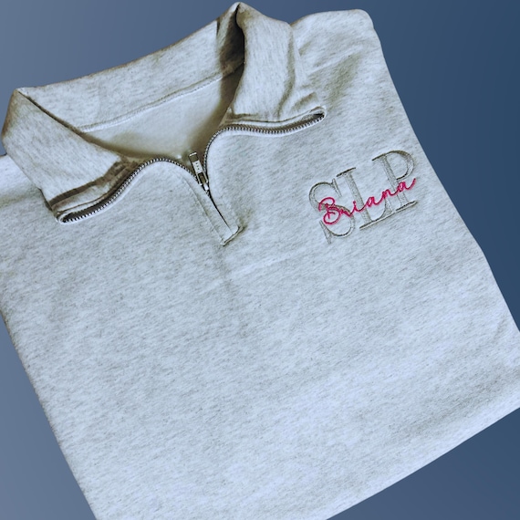 Custom embroidered speech language pathologist quarter zip personalized with name SLP graduation gift Speech therapy assistant sweatshirt