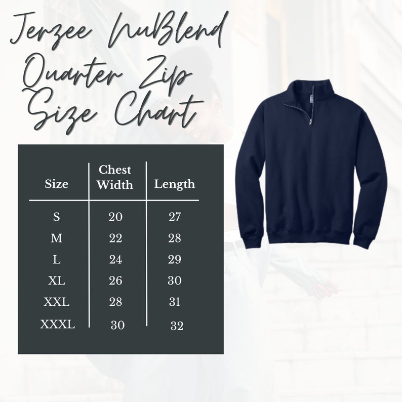 size chart for quarter zips