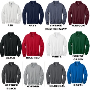 Chart with 12 color choices for quarter zips