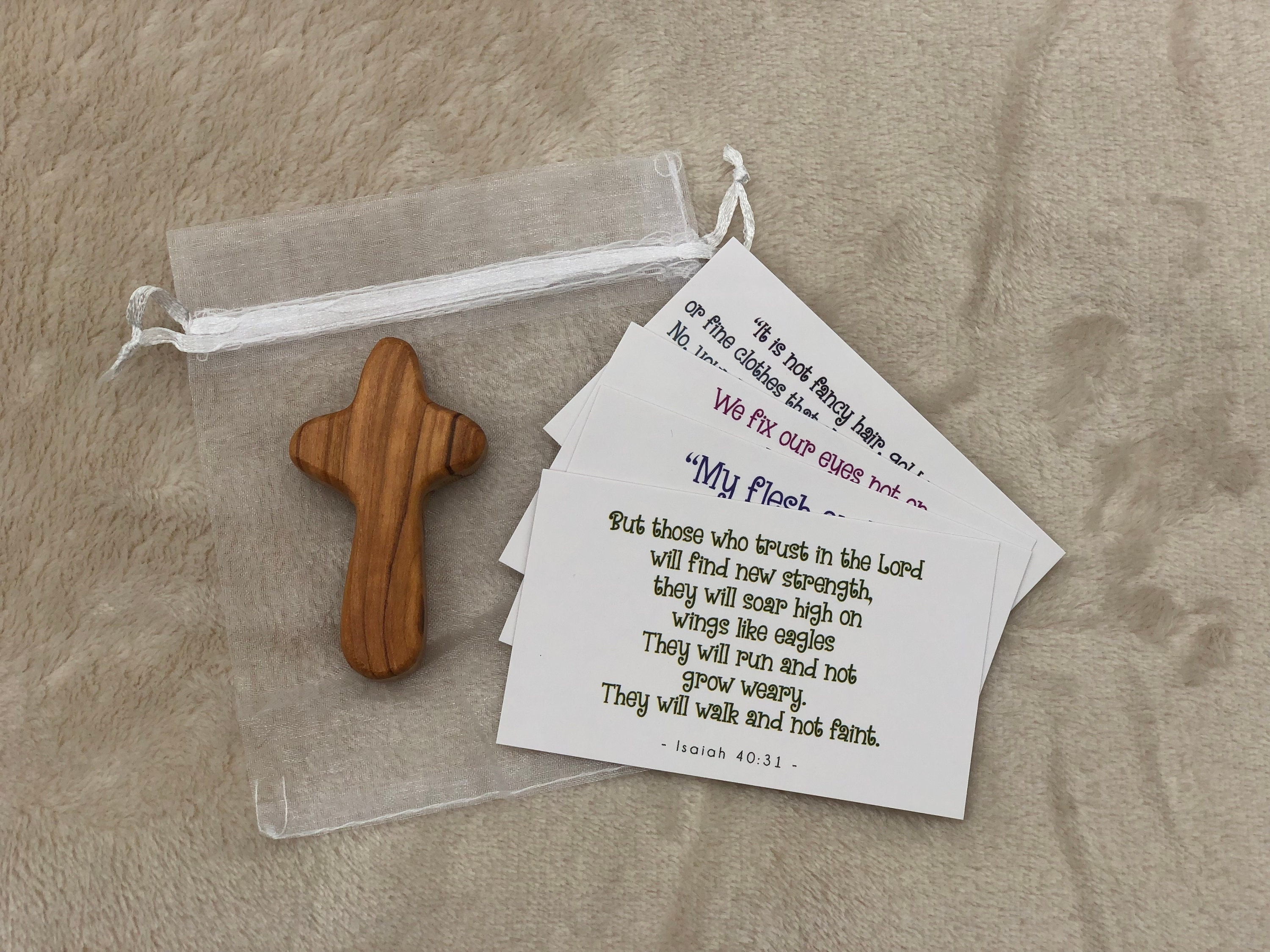 Holy Land Olive Wood Comfort Cross, Handheld palm praying cross, Baptism gift, confirmation gift, Cross for sympathy loss worry anxiety