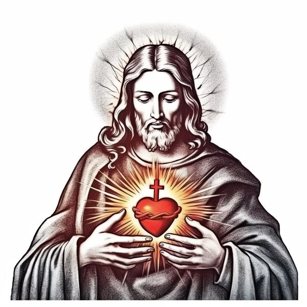 Jesus Christ, Sacred Heart, Cross, Digital Download