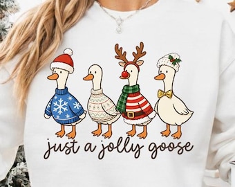 Jolly Holiday Goose Clipart PNG, Funny Santa Goose Design, Christmas Gingerbread Goose Sublimation, Festive Shirt PNG