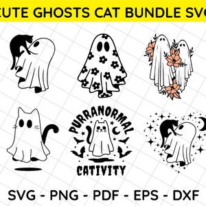 Сute ghost cat svg, Boo svg, Halloween svg, silhouette, Cute Ghosts Bundle SVG, Halloween Laser Cut Files, Glowforge Halloween Bundle Svg