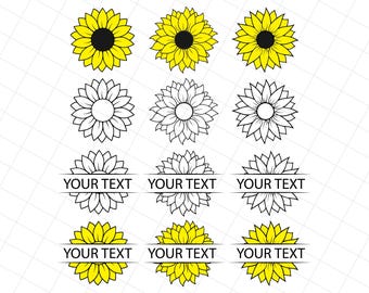 Sunflower SVG Bundle: Floral Outline, Monogram (Digital Download)