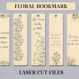 5 Floral bookmark svg bundle Wooden bookmark template Engraved bookmark laser cut files Book lover gift Teacher gift svg Glowforge Cricut