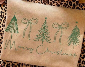 Coqueta Feliz Navidad PNG, Árbol de Navidad Preppy PNG, Lazo de Navidad PNG, Diseño de Camiseta Feliz Navidad, Sublimación Navideña