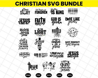 Christian SVG bundle with Bible verses, faith designs, religious quotes and scripture files for Cricut & Silhouette crafting.
