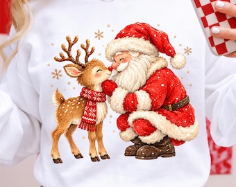 Santa Boop PNG, Papá Noel retro navideño PNG, diseño navideño de renos, camiseta navideña divertida PNG, sublimación navideña de moda, descarga digital