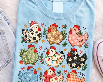 PNG para amantes de las gallinas, PNG de gallinas de traspatio, diseño de gallina estilo cottagecore, PNG de gallinas de granja, gallinas patchwork, descarga digital de granja campestre
