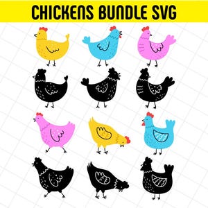 Chickens bundle svg, Chicken SVG, Hen SVG, chicken clipart, chicken png, Chicken mom svg, birds svg, Vinyl Cutting, Silhouette, Sublimation