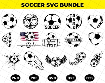 Soccer SVG Bundle, Soccer Ball Svg, Monogram Soccer Designs, Team Soccer Svg, Soccer Cut Files for Cricut & Silhouette, PNG DXF Files