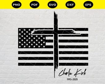 Patriotic American Flag Cross SVG PNG, Christian Religious Clipart, USA Faith, Charlie Kirk svg, In memory of charlie, Digital Download