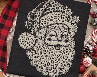 Santa Feliz Navidad PNG, Diseño de rayas navideñas alegres, Camiseta navideña desgastada PNG, Sublimación navideña retro, DTF, Descarga digital Pod