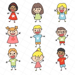 Nome personalizzato del nipote SVG, Stick Figures SVG, Stick Children SVG, Stick Boy Clipart, Stick Girl Png, SVG bambini della scuola, Stick People