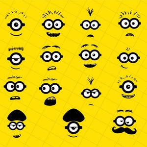 15 Minion face svg bundle, cute minion, Minion face, minion head, funny Minion face, Minion eyes, minion cut file, minion cricut, silhouette