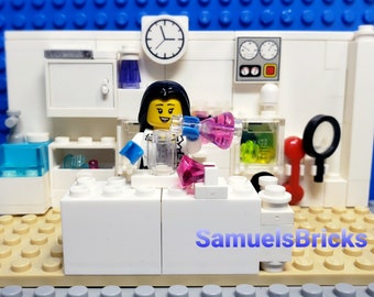 Working in the Lab Customized Minifigure Bricks Scene - For Any Scientist, Engineers, and Young Thinkers