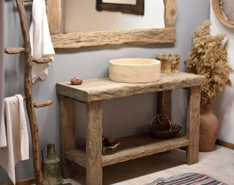 Handmade Reclaimed Wood Bathroom Vanity, Live Edge Sink Table