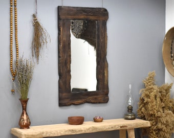 Mirror wood live edge handmade vintage antique natural wood mirror farmhouse mirror rustic mirror large wall floor mirror reclaimed wood