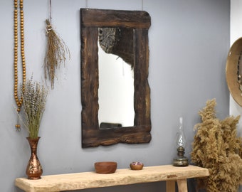 Rustic mirror, wooden mirror, natural wood mirror, farmhouse mirror, live edge mirror, large wall mirror, reclaimed wood, bathroom mirror