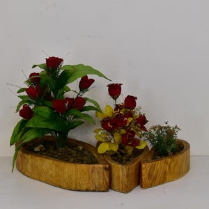 Blumen Pflanzer Set, Holz Trockenblumentopf, Indoor Handgemachter Einzigartiger Holzblumentopf Natürliche Dekorative Wohndesign Einzigartige Geschenkvase für Sie