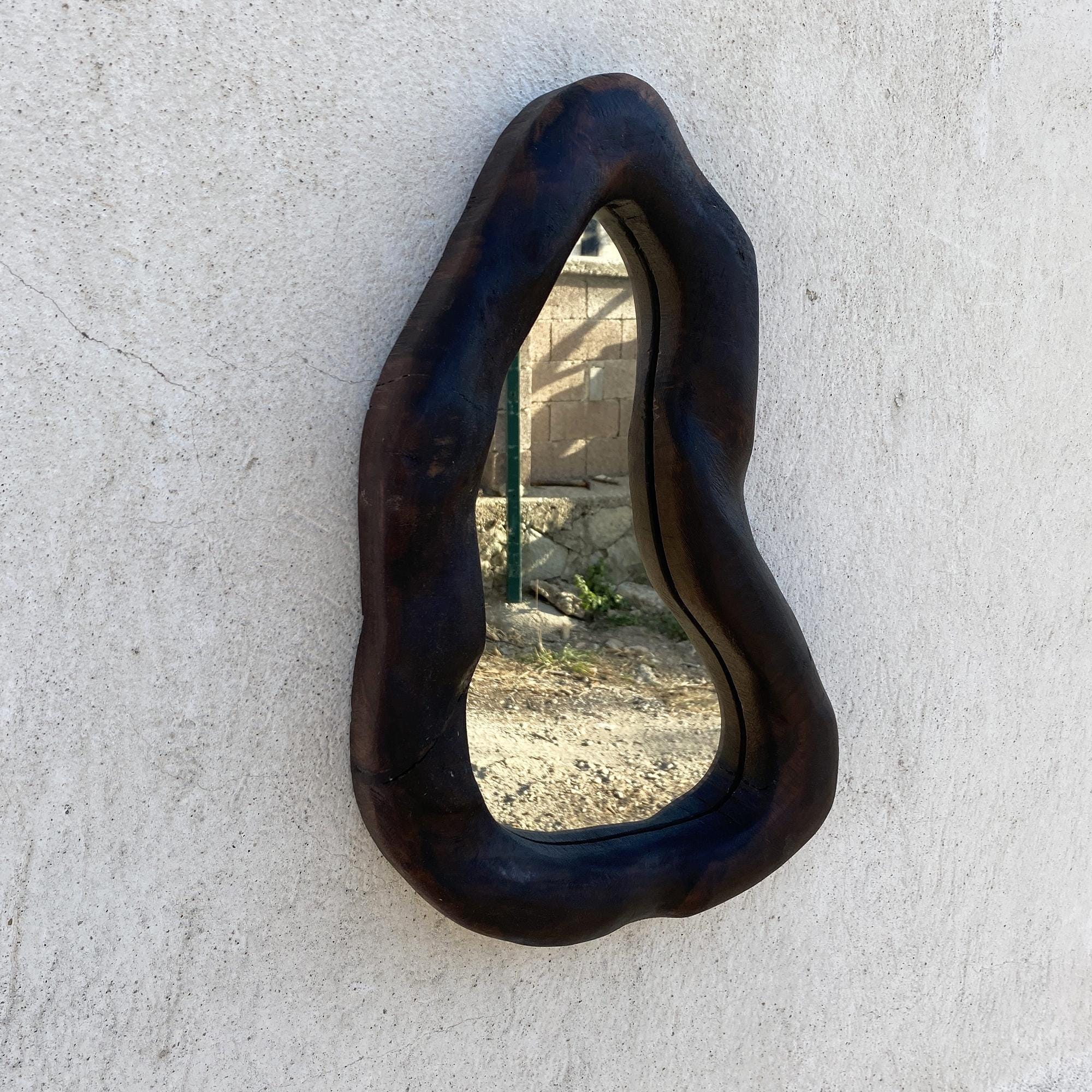 Mirror Weathered Walnut Wood Unique Medieval Handmade Wood Rustic Walnut Mirror Wood Natural Weathered Farmhouse Rustic Live Edge Wall
