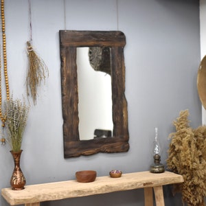 Espejo de pared único decorativo, espejo redondo de madera, espejo grande  de granja, espejo de pared circular rústico para entrada, sala de estar