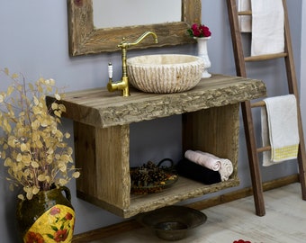 Rustic bathroom sink vanity reclaimed wood live edge vanities sink farmhouse wooden decor gift for her