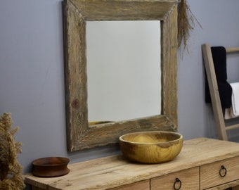 Rustic mirror, wooden mirror, natural wood mirror, farmhouse mirror, live edge mirror, large wall mirror, reclaimed wood, bathroom mirror