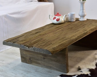 Rustic coffee table for living room live edge side table wooden rustic mid-century farmhouse furniture rectangular vintage-like