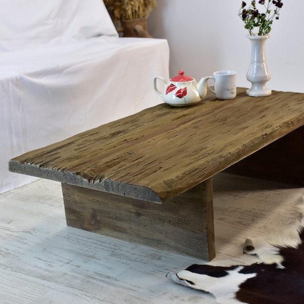 Rustic coffee table for living room live edge side table wooden rustic mid-century farmhouse furniture rectangular vintage-like