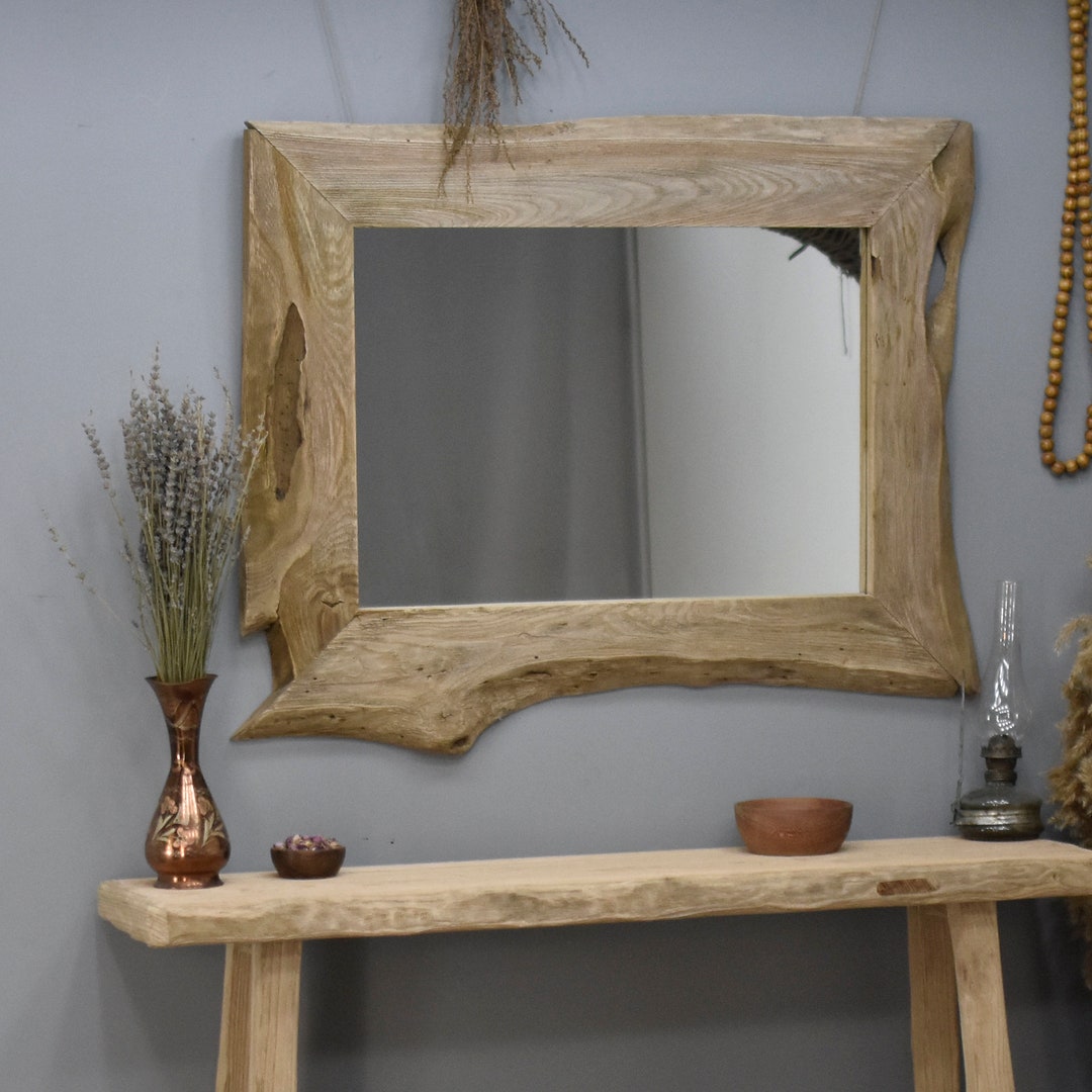 Rustic Chestnut Wood Mirror, Wooden Mirror, Natural Wood, Farmhouse ...