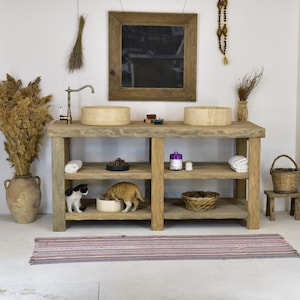 Bathroom Sink Vanity  Rustic  Handmade Rustic Wood Live Edge Vanity Vanity Farmhouse Wood Decor Bathroom  Vanity Mid Century  2 Sink Vanity