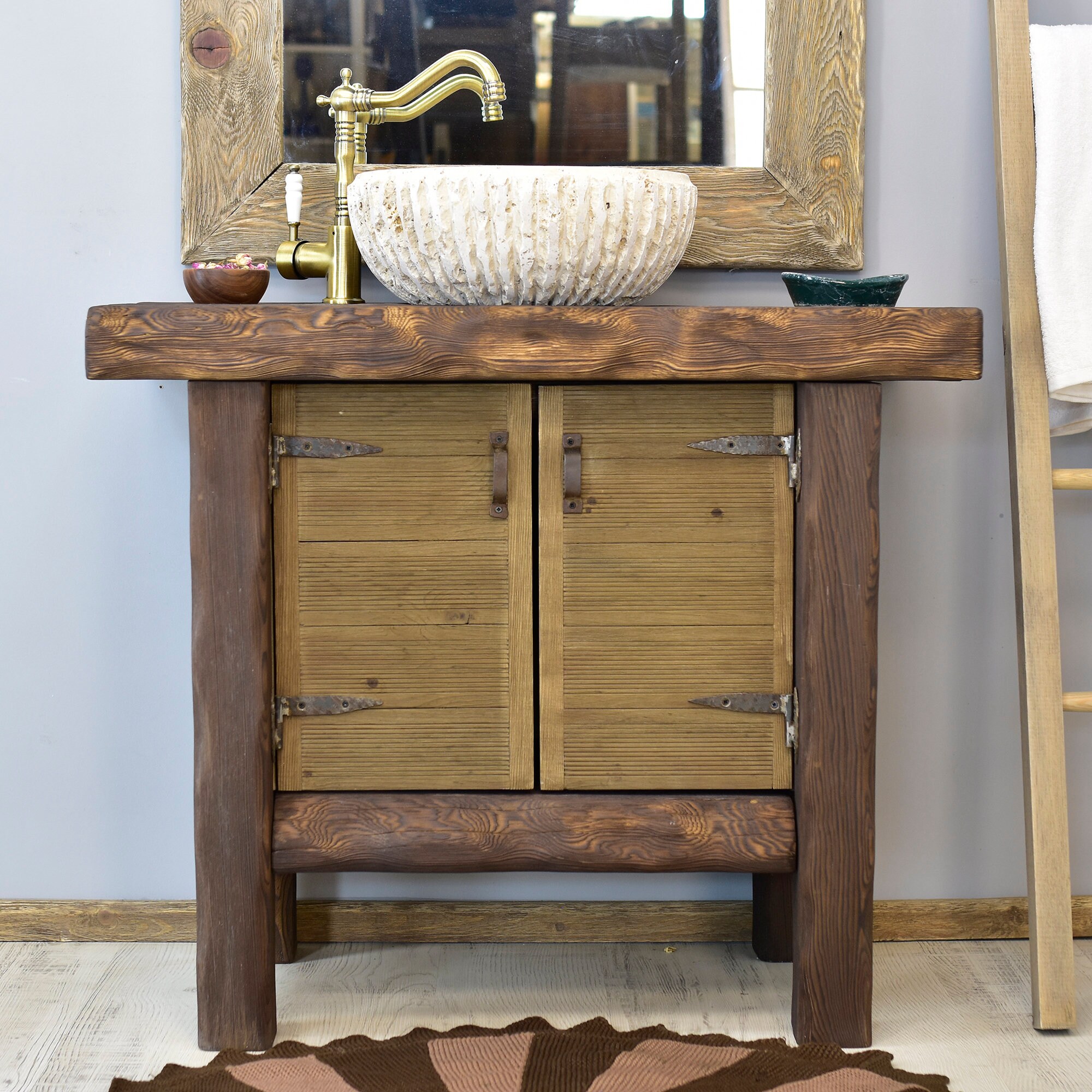 Rustic Bathroom Sink, Reclaimed Wood Live Edge Vanities Sink Farmhouse