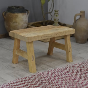 Wooden Coffee Table- Rustic Textured Wooden Coffee Table Vintage Style Stool Handmade Wooden Stool Plant Stand Step Stool