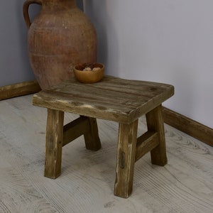 Wooden Coffee Table Rustic Textured Wooden Coffee Table Vintage Antique Stool Handmade Wood Stool Plant Stand Step Stool Farmhouse Wood