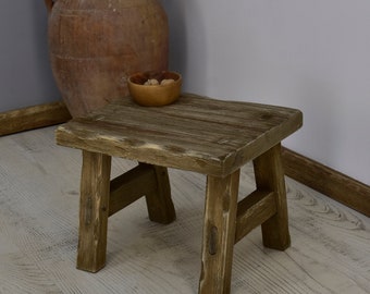 Wooden Coffee Table Rustic Textured Wooden Coffee Table Vintage Antique Stool Handmade Wood Stool Plant Stand Step Stool Farmhouse Wood