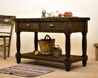 Rustic Reclaimed Wood Kitchen Island with Drawers Farmhouse Kitchen Cart  Handmade Sustainable Wood Kitchen Island Industrial Coffee Bar