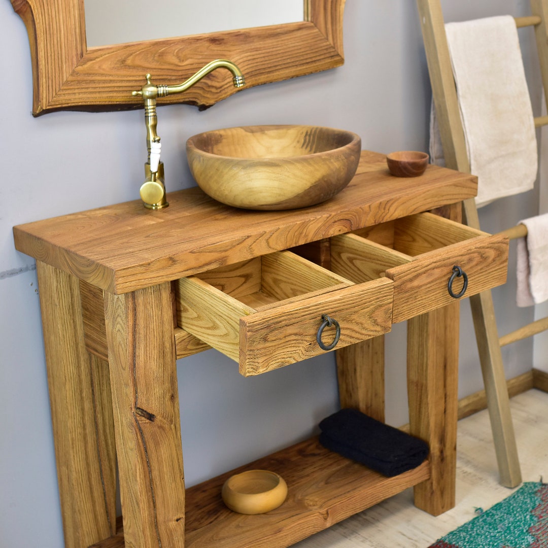 Rustic Bathroom Sink, Reclaimed Wood Live Edge Vanities Sink Farmhouse