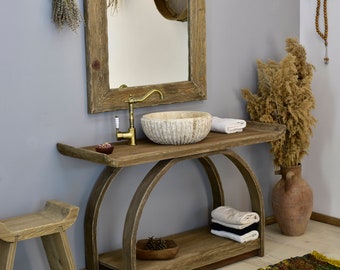 Wood Bathroom Vanity: Rustic Farmhouse Sink Table Handmade Reclaimed