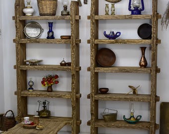 Handmade, reclaimed rustic solid wood medieval-style unique custom-designed shelf and bookcase. I manufacture in custom sizes.