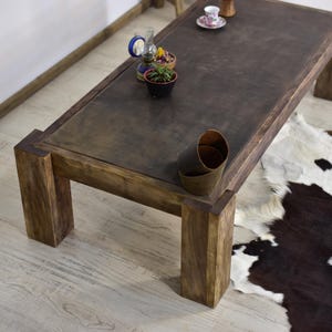 Coffee Table Table Leather Handmade Mid-Century Wood Living Room Walnut Wood Side Table Wood Rustic MidCentury Farmhouse Furniture Rectangle