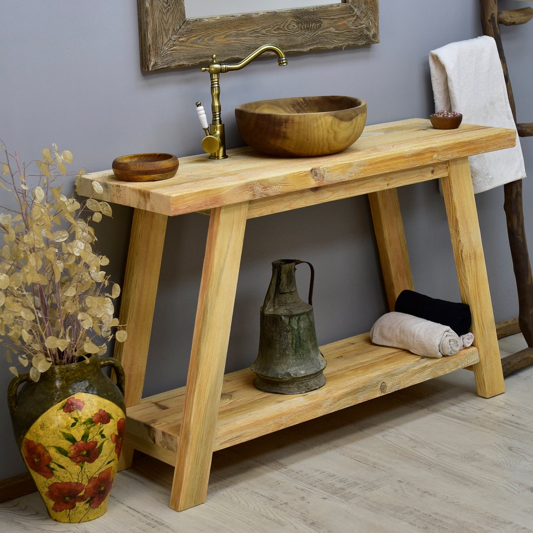 Rustic Bathroom Sink Vanity Reclaimed Wood Live Edge Vanities Sink ...